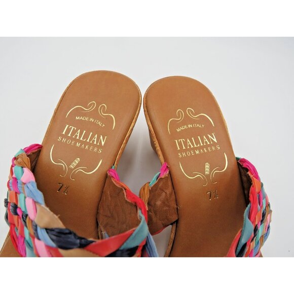 Italian Shoemakers Wedge Sandals Womens Size 7.5 Made in Italy Multicolor Cork - Picture 7 of 11